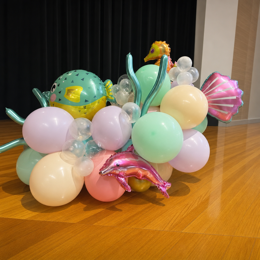 Pastel underwater sea creature balloon centerpiece