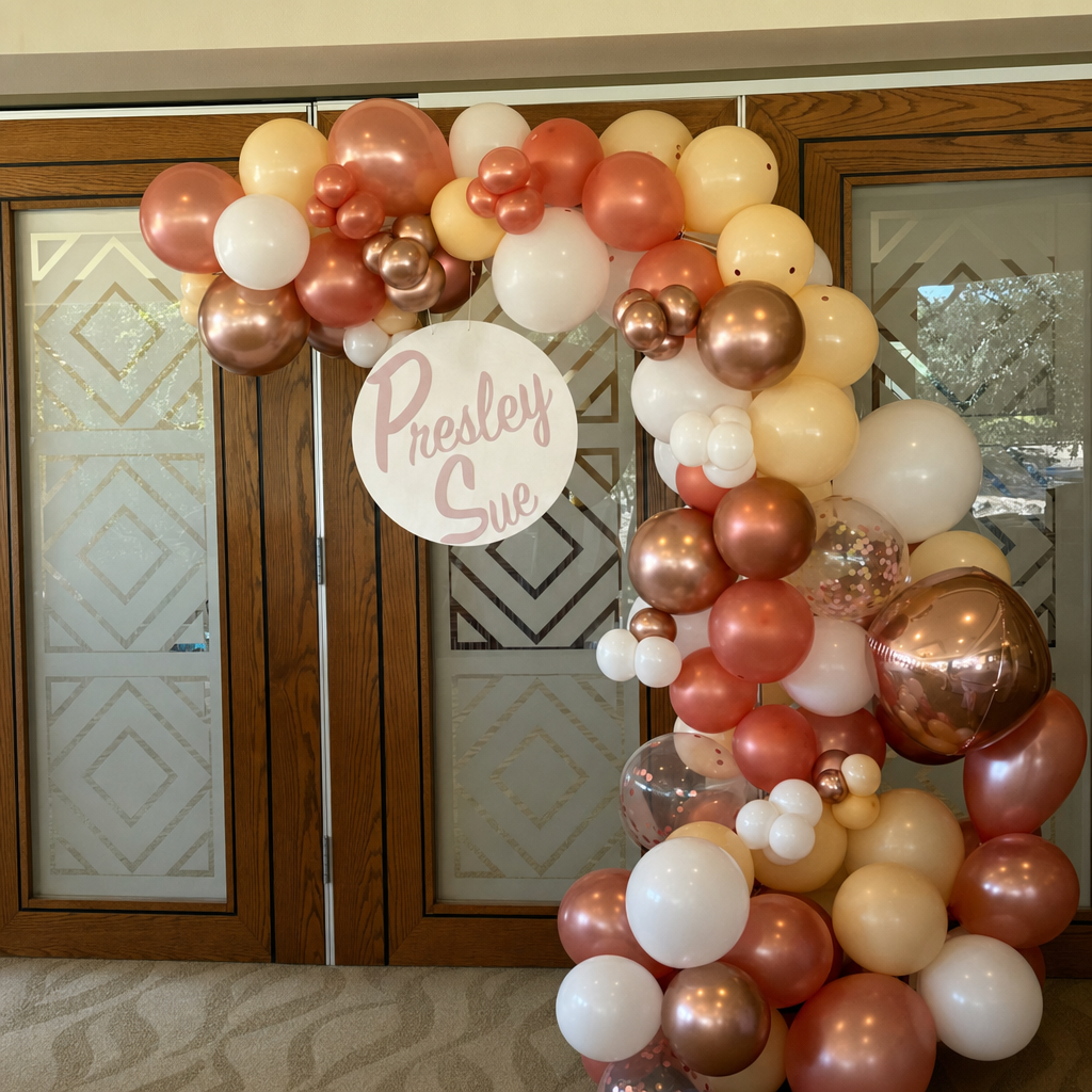 Rose gold and blush baby shower balloon garland